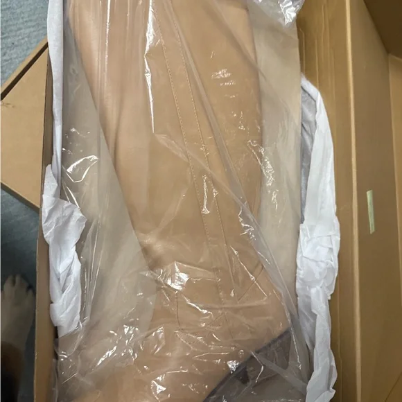 NWT Tan Knee-High Cowboy Boots / Vegan Leather / Faux Leather - Picture 9 of 17